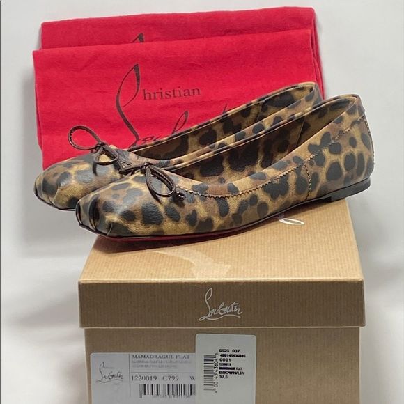 Christian Louboutin Mamadrague Square-Toe Leopard-Print Leather Flats size 37.5 - Picture 9 of 11
